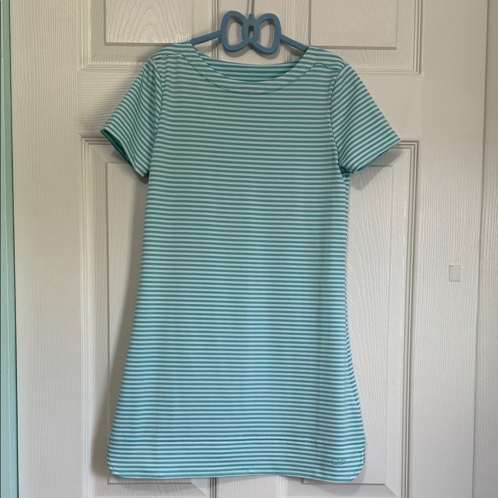 Vineyard Vines Sankaty Teal & White Striped Dress